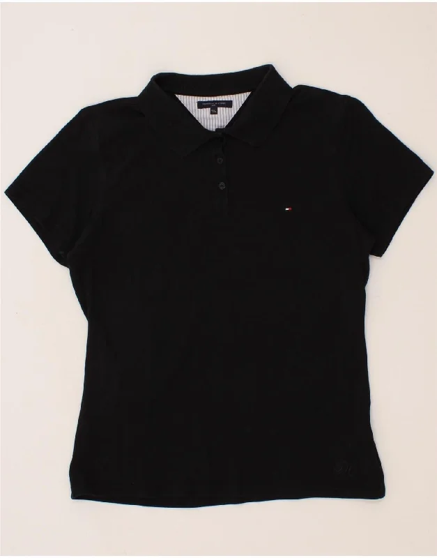 TOMMY HILFIGER Womens Polo Shirt UK 18 XL Black Cotton Casual Plain Short Shirt