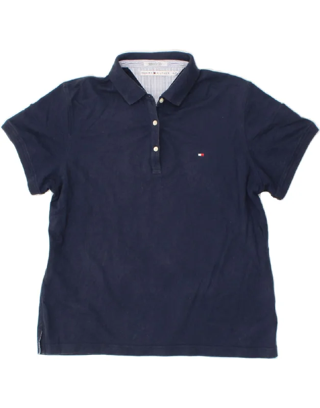 TOMMY HILFIGER Womens Polo Shirt UK 18 XL Navy Blue Cotton Soft Cotton Short Tee