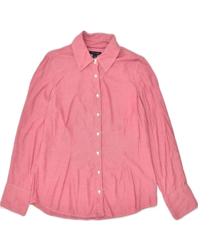 TOMMY HILFIGER Womens Shirt UK 16 Large Pink Cotton Casual Button-Down Short Shirt