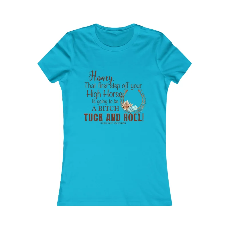 Tuck And Roll Horseshoe TShirt Chic Embellished Short Sleeve