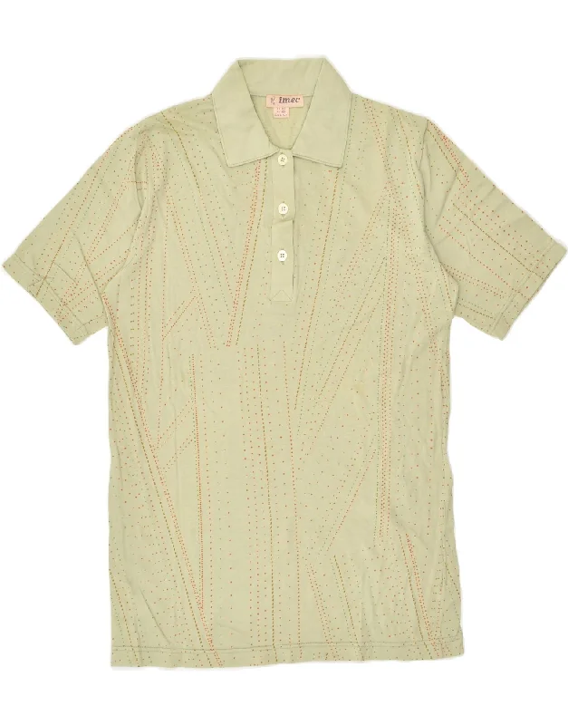 VINTAGE Womens Polo Shirt EU 38 Medium Khaki Spotted Cotton Cozy Cotton Short Tee