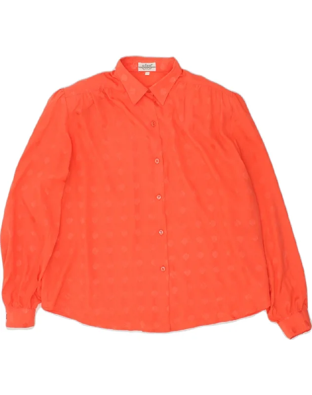 VINTAGE Womens Shirt IT 48 XL Orange Fashionable Pleated Short Shirt