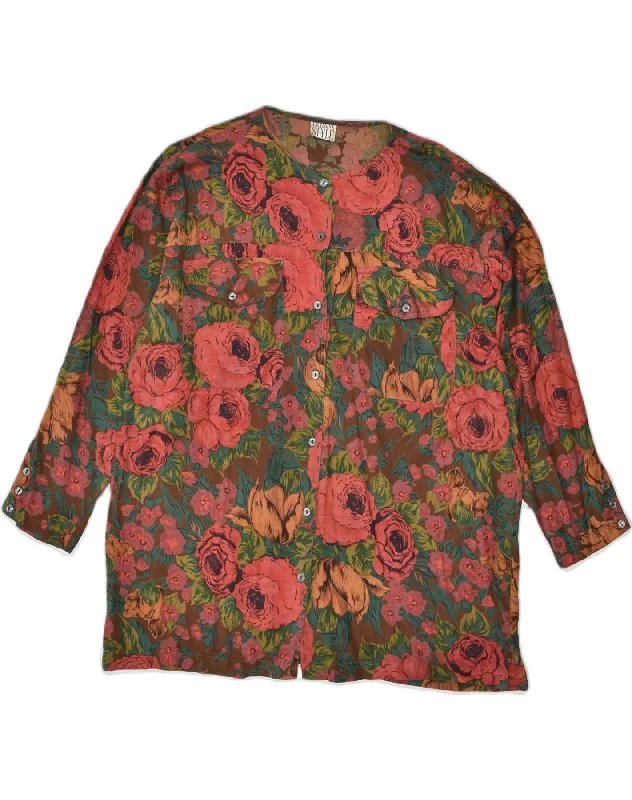 VINTAGE Womens Shirt UK 18 XL Multicoloured Floral Fashionable Rounded Short Shirt