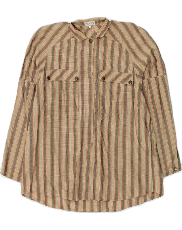 VINTAGE Womens Shirt US 0 XS Brown Striped Trendy Button-Front Short Sleeve