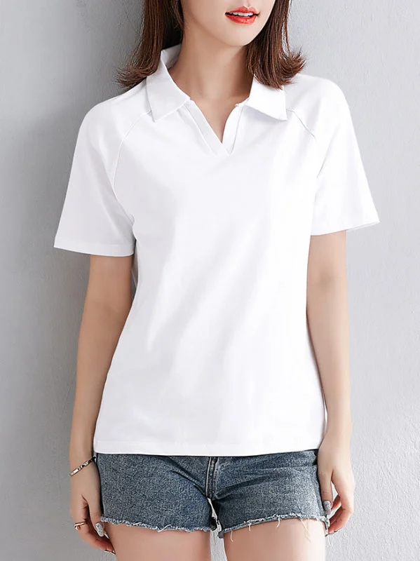 Women's Cotton Short-sleeved Polo Shirt Stylish Pleated Short Sleeve