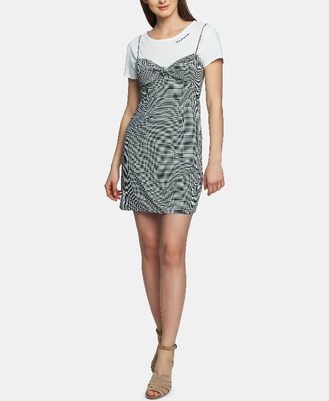 1.State Printed Mini Dress Chic Mini Dress with V-Neck