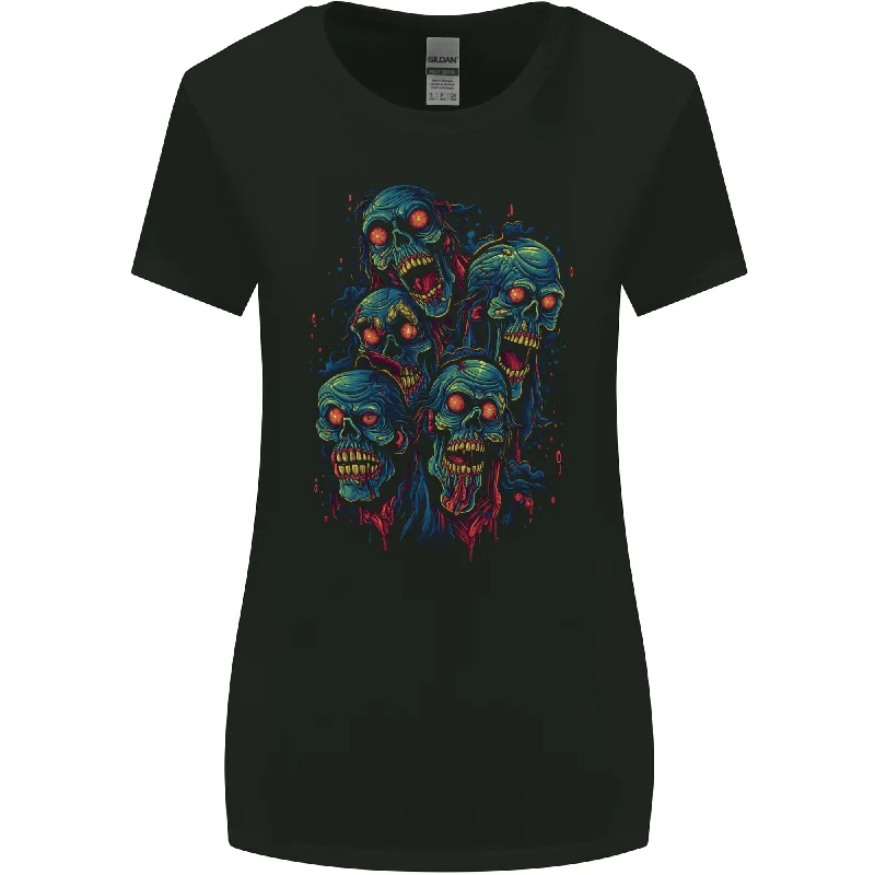 5 Zombie Skulls Halloween Womens Wider Cut T-Shirt Hooded Caped Shawl Collar