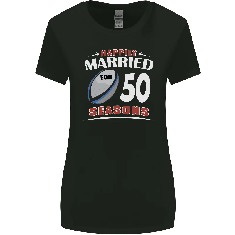 50 Year Wedding Anniversary 50th Rugby Womens Wider Cut T-Shirt Zippered Front Buttoned Front Snap Front