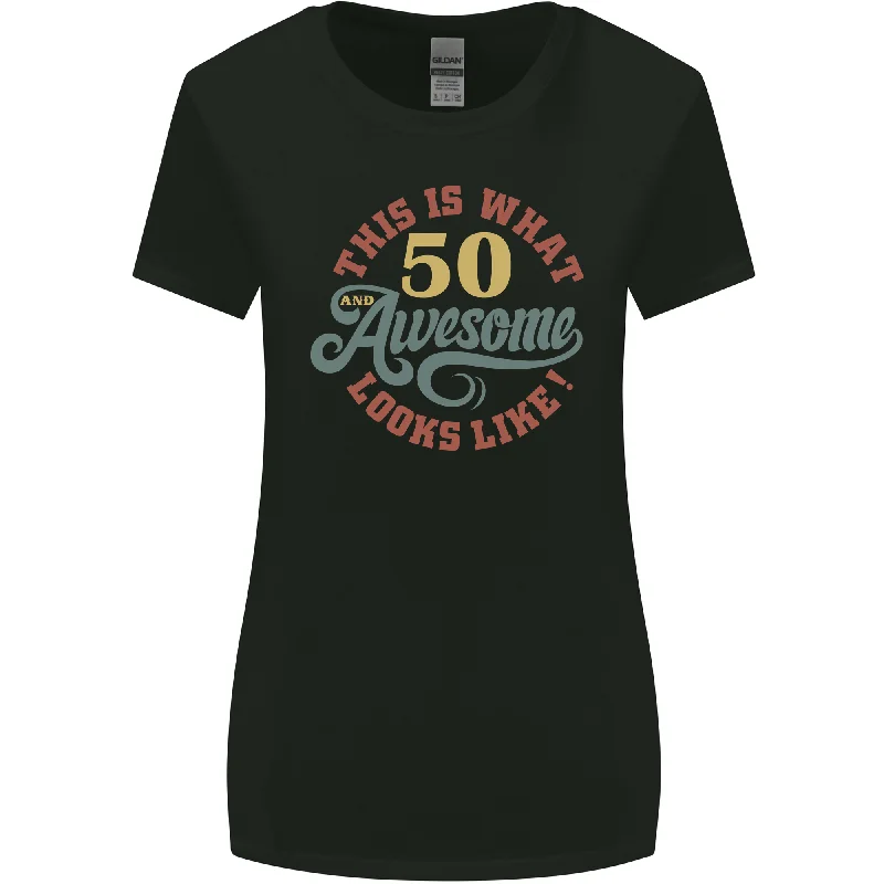 50th Birthday 50 Year Old Awesome Looks Like Womens Wider Cut T-Shirt Print Jacquard Patchwork