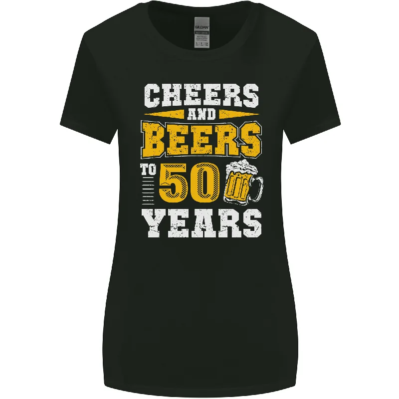 50th Birthday 50 Year Old Funny Alcohol Womens Wider Cut T-Shirt Spandex Blend Rayon Blend Denim Blend