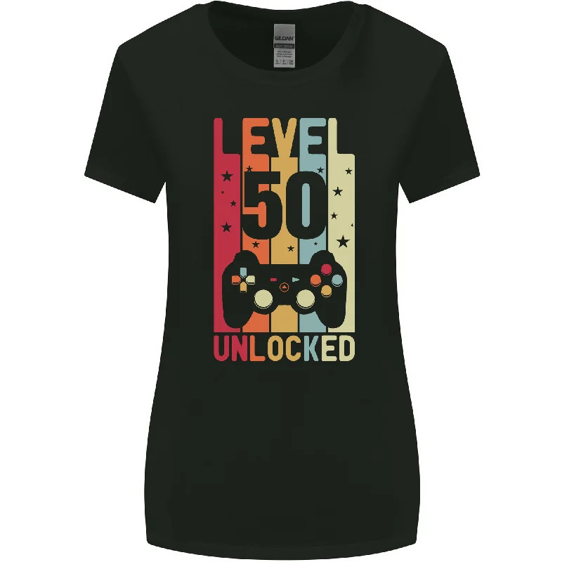 50th Birthday 50 Year Old Level Up Gaming Womens Wider Cut T-Shirt Machine Wash Dry Clean Hand Wash