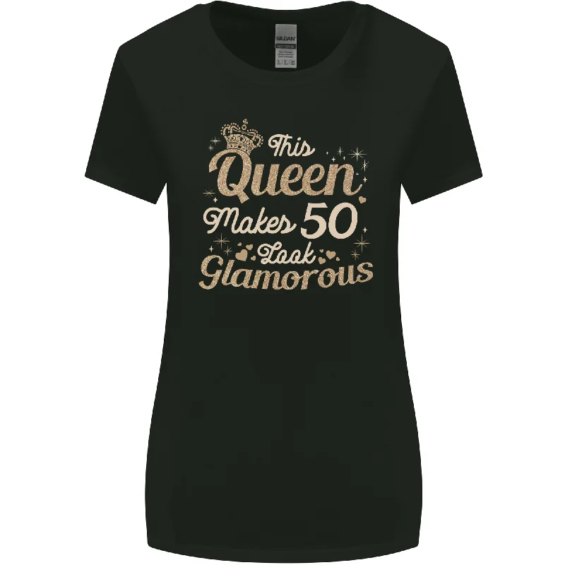 50th Birthday Queen Fifty Years Old 50 Womens Wider Cut T-Shirt Hooded Caped Shawl Collar