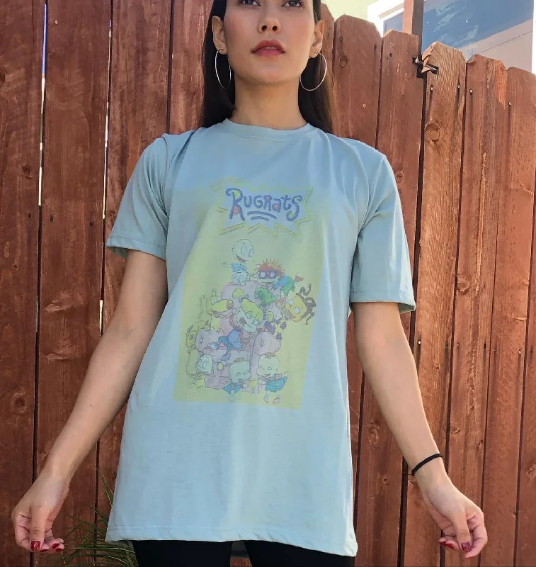 The Rugrats Graphic T-shirt Notch Collar Peter Pan Collar Cowl Neck