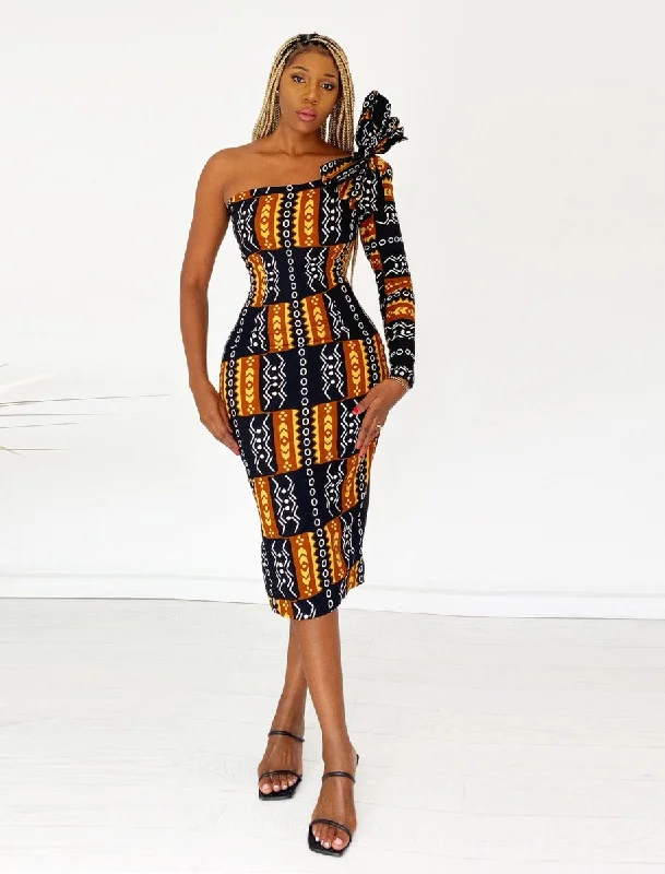 African Print Kimba Midi Dress Fashionable Chiffon Midi Dress