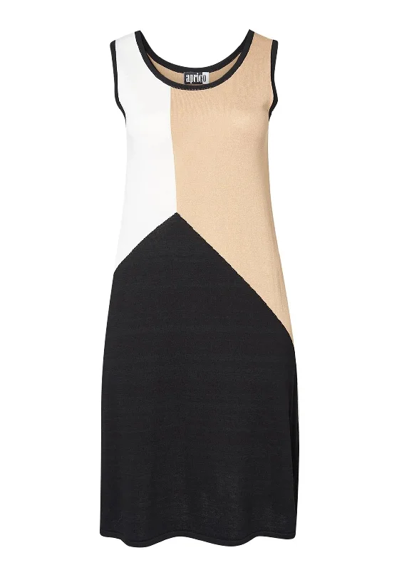 Aprico Curve Paurora Colour Block Knit Midi Dress, Black Elegant Puff Sleeve Midi Dress