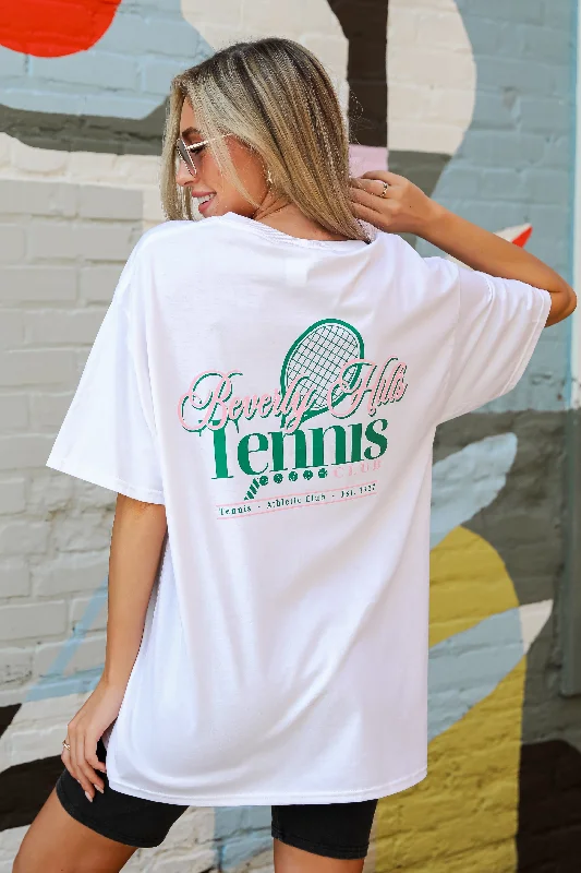 FINAL SALE - Beverly Hills Tennis Club Graphic Tee Mesh Fabric Canvas Fabric Denim Fabric