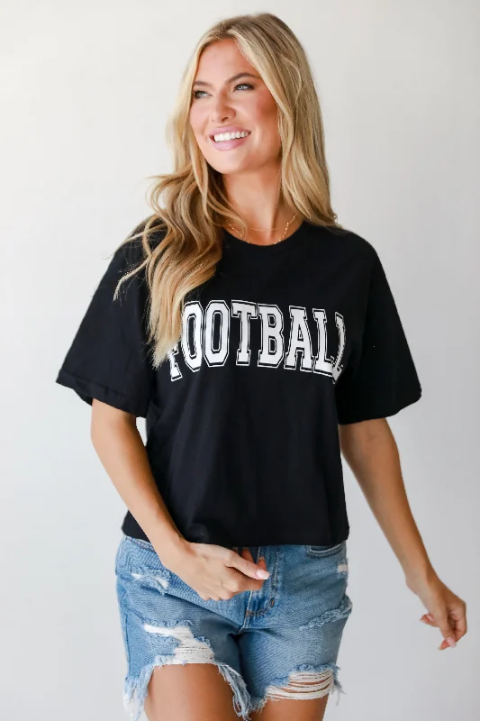 FINAL SALE - Black Football Cropped Tee Front Pockets Side Pockets Patch Pockets