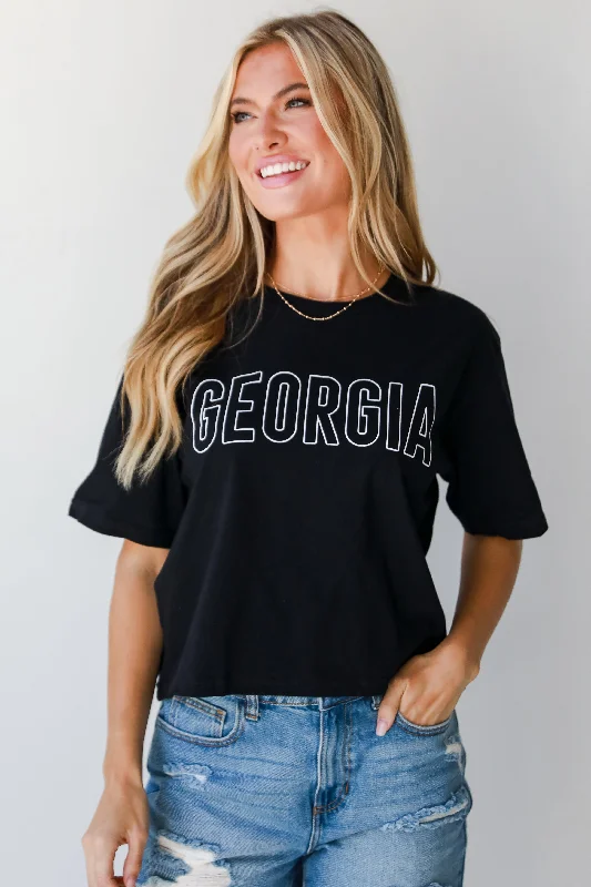 Black Georgia Block Letter Cropped Tee Solid Color Striped Floral