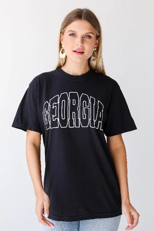 Black Georgia Tee Collared T-Shirt Boat Neck A-Line