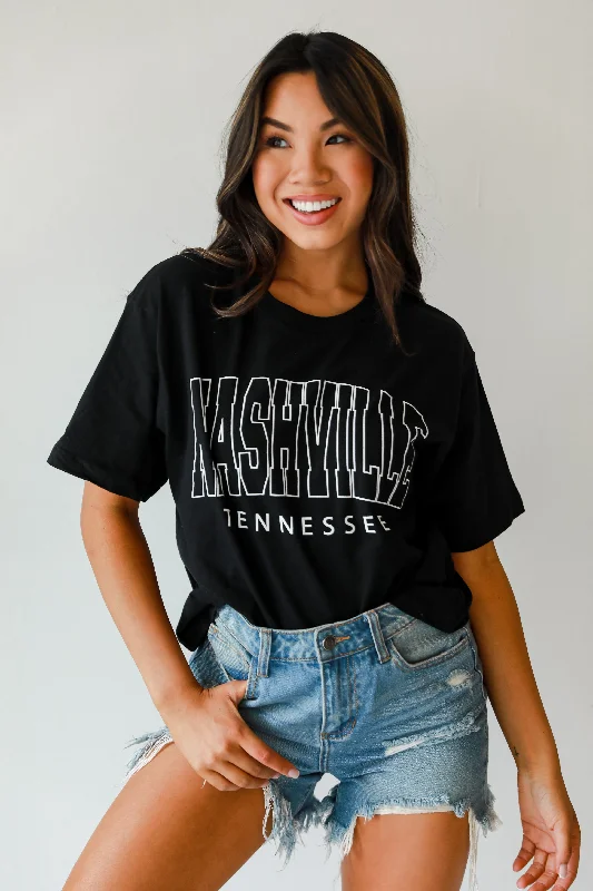 Black Nashville Tennessee Cropped Block Letter Tee Jersey Fabric Tulle Fabric Batik Fabric