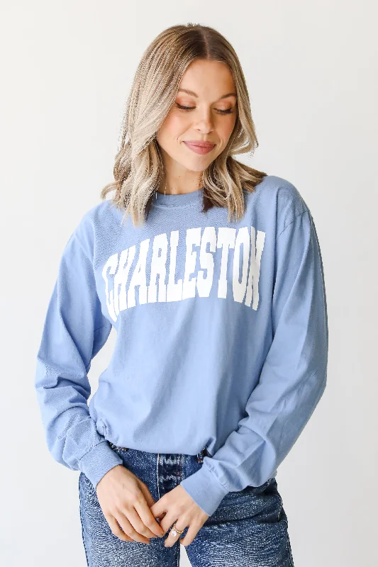 Blue Charleston Long Sleeve Tee Sequined Glittery Shiny