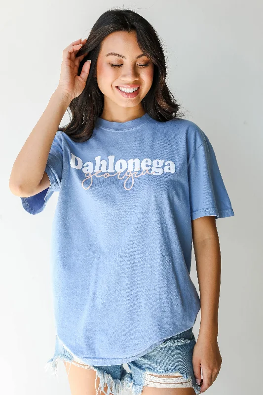 Blue Dahlonega Georgia Script Tee Notch Collar Peter Pan Collar Cowl Neck