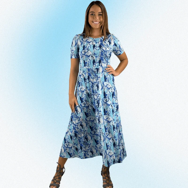 Shades of Blue Geometric Midi Dress Stylish Button-Down Midi Dress