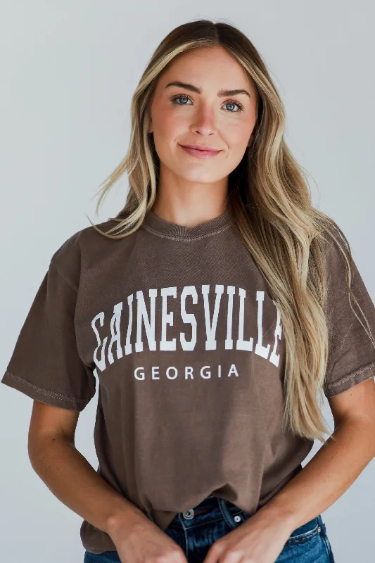 Brown Gainesville Georgia Block Letter Tee Cotton Fabric Linen Fabric Terry Fabric