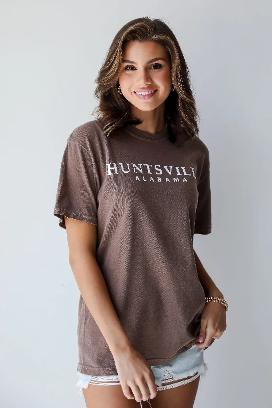 Brown Huntsville Alabama Tee Solid Print Embellished