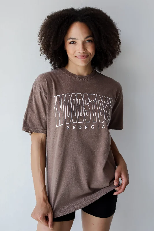 Brown Woodstock Georgia Block Letter Tee Wool Fabric Cashmere Fabric Tweed Fabric