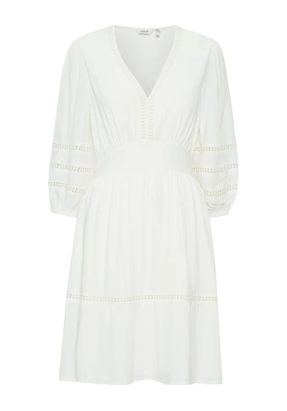 B.Young Hassi Broderie Trim Mini Dress, White Comfortable Casual Mini Dress