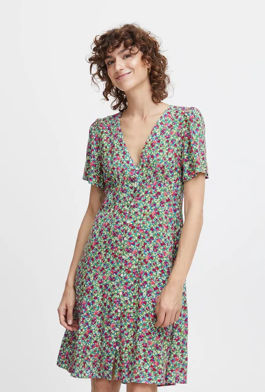 B.Young Joella Floral Pattern Mini Dress, Palace Blue Cozy A-Line Mini Dress