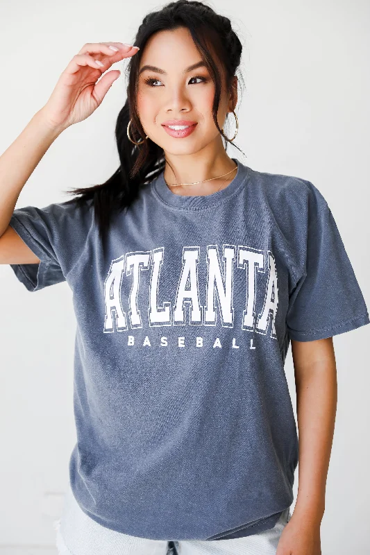 Denim Atlanta Baseball Block Letter Tee Seamless Knitted Crochet