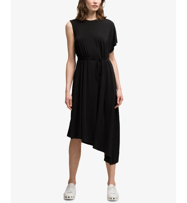 DKNY Asymmetrical Midi Dress Fashionable One-Shoulder Midi Dress