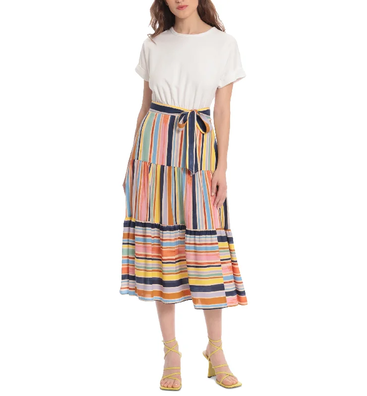 Donna Morgan Striped Skirt Midi Dress Elegant Sleeveless Midi Dress