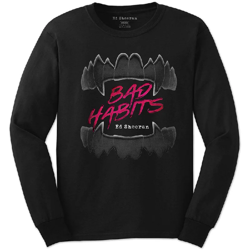 Ed Sheeran Unisex Long Sleeved T-Shirt: Bad Habits Graphic Embroidered Appliqued