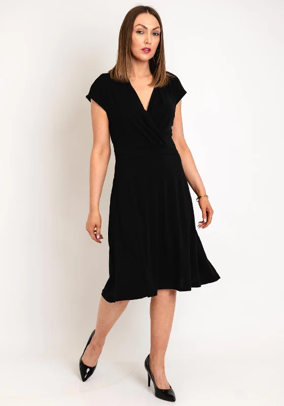 FREEQUENT V-Neck A-Line Midi Dress, Black Trendy A-Line Midi Dress