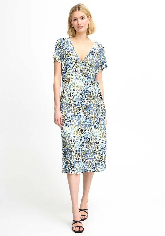 Fransa Dottie Wrap Midi Dress, Blue Multi Elegant Sleeveless Midi Dress