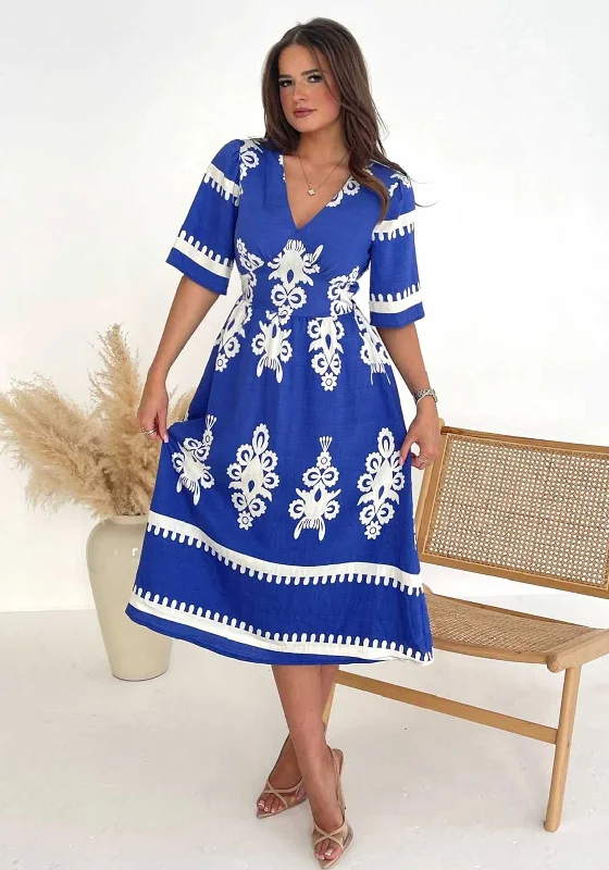 Girl in Mind Suzanne Midi Dress, Cobalt Chic Bohemian Midi Dress