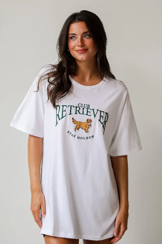 Golden Retriever White Graphic Tee Real Fur Shearling Chenille