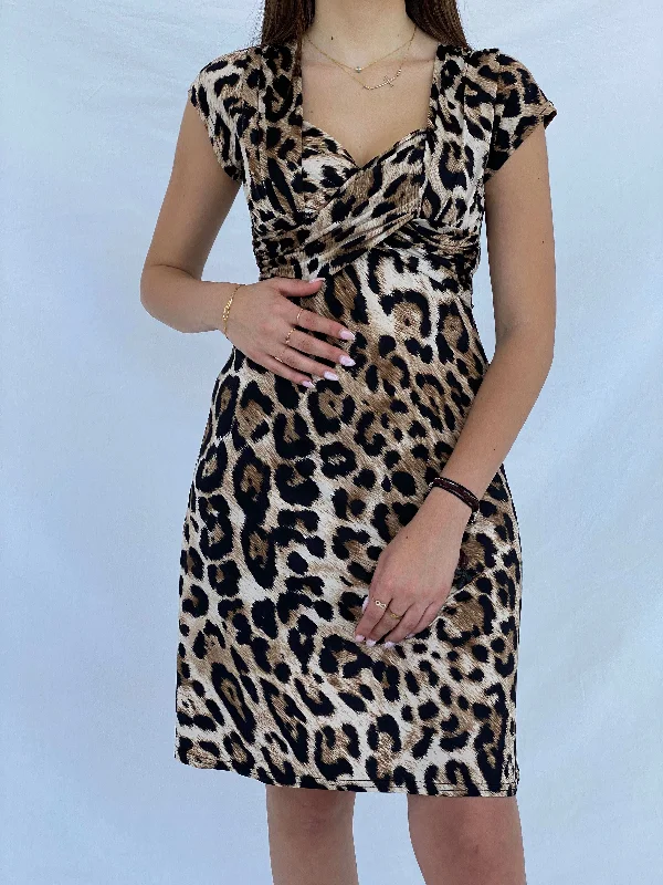 Gorgeous FIFILLES Paris Leopard Print Midi Dress - Size S Stylish Silk Midi Dress