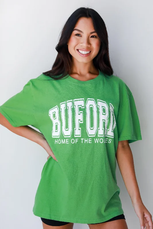 Green Buford Home Of The Wolves Block Letter Tee Striped Floral Plaid