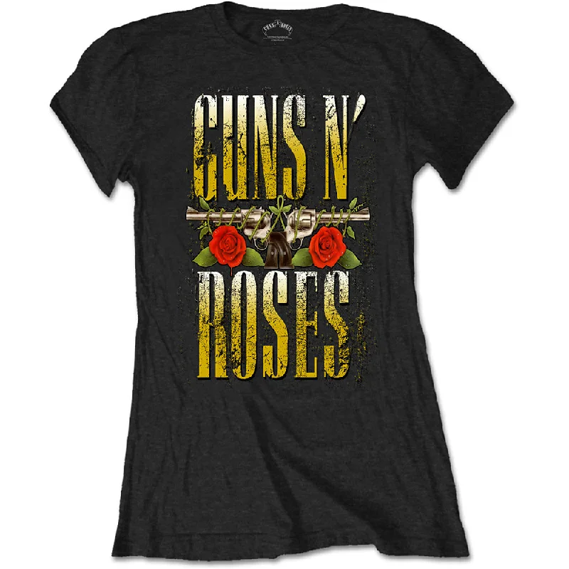 Guns N' Roses Ladies T-Shirt: Big Guns Solid Print Embellished