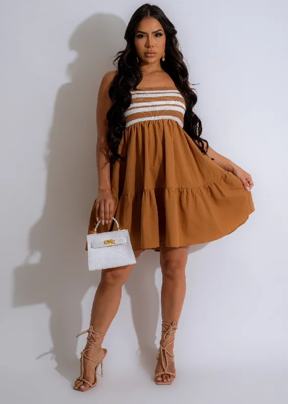 Heart Is Full Ribbed Mini Dress Brown Fashionable Off-Shoulder Mini Dress