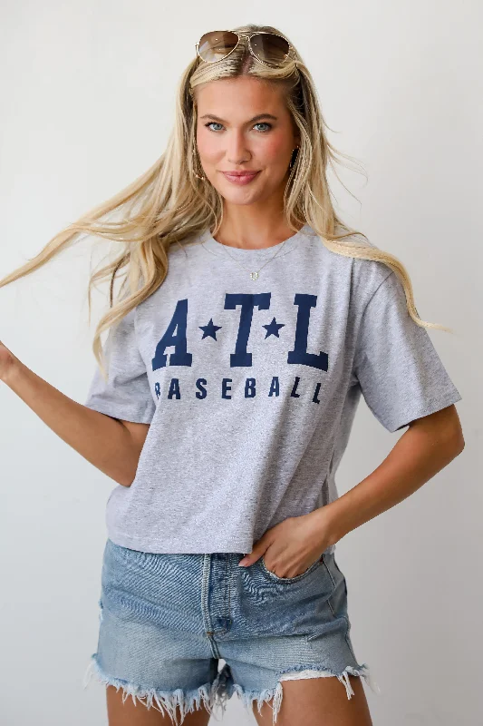 Heather Grey ATL Baseball Cropped Tee Spandex Blend Rayon Blend Denim Blend