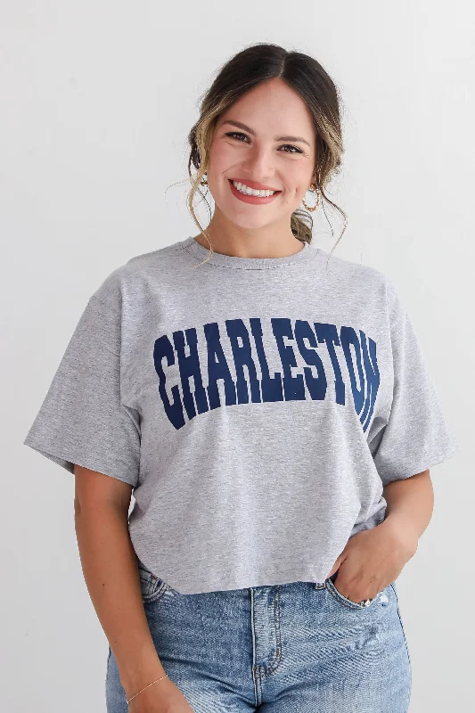 Heather Grey Charleston Cropped Tee Graphic Embroidered Appliqued