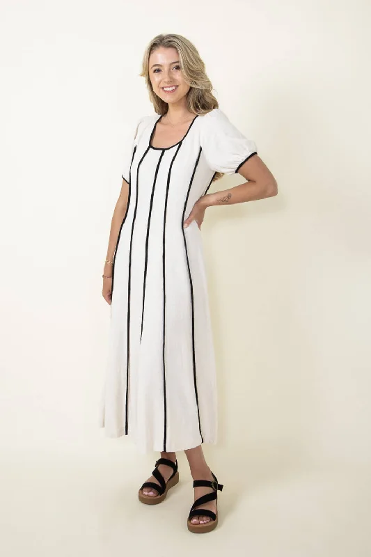 Illa Illa Linen Cap Sleeve Midi Dress for Women in Natural | IM7812-NATURAL Stylish Tiered Midi Dress