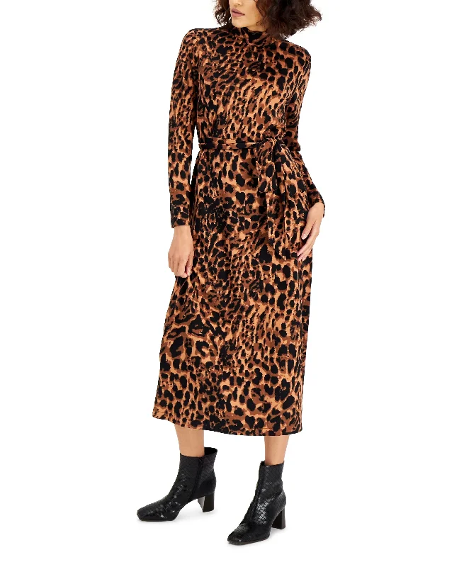 INC International Concepts Animal Print Midi Dress Trendy Mock Neck Midi Dress