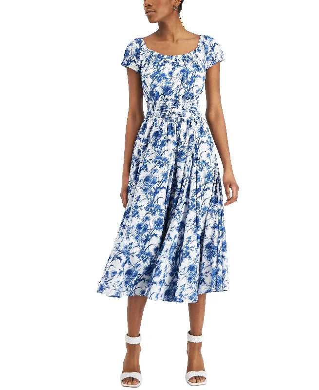 INC International Concepts Printed Midi Dress Trendy Ruffled Sleeve Midi Dress