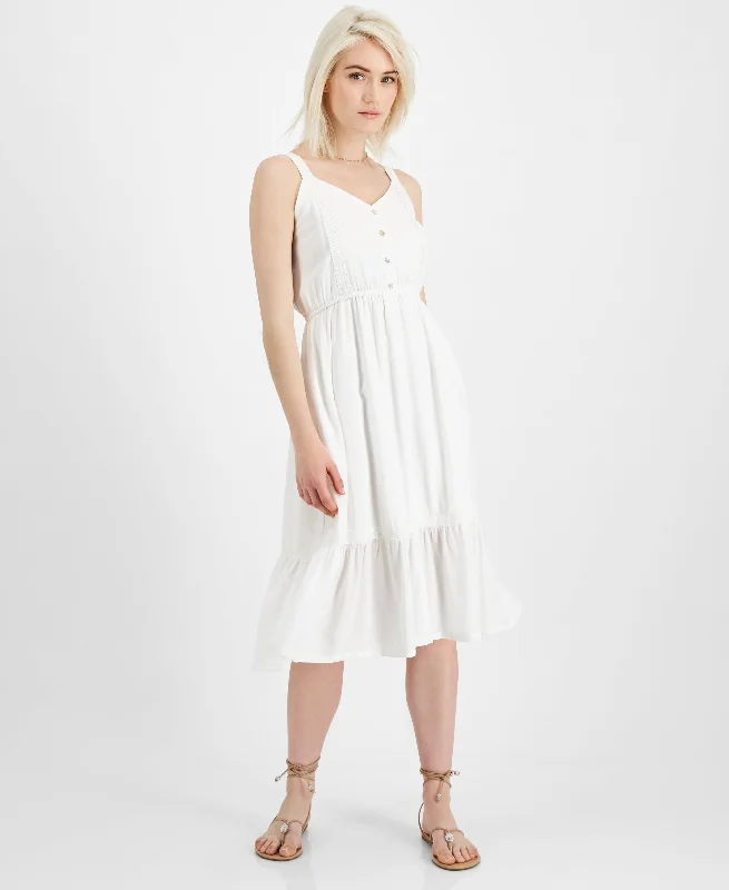 Jamie Layla Petite Crochet Trim Midi Dress Trendy Ruffle Hem Midi Dress